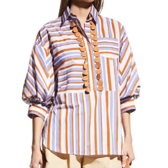 Silvia Tcherassi Manrola Striped 3/4-Sleeve Shirt - Picture 6 of 7